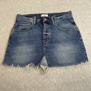 Forever 21 Jean Skirt Womens Sz 28 Blue Denim Button Fly Frayed Hem Medium Wash